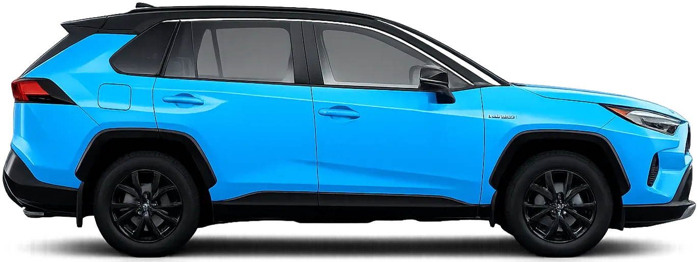 Blue Toyota RAV4 Hybrid SUV side profile